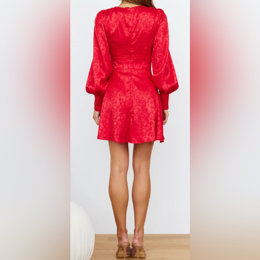 Revolve Seven Wonders Rosalia Mini Dress Red Long Sleeve Cut Out Satin Floral - Picture 12 of 12